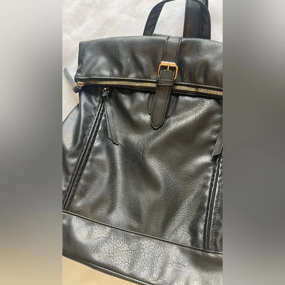Black‎ Backpack with Fold-Over Flap and Top Handle